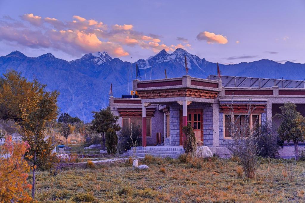 Lchang Nang Retreat Ladakh—eco-friendly cottages nestled amid Nubra Valley’s serene mountains and apricot orchards.