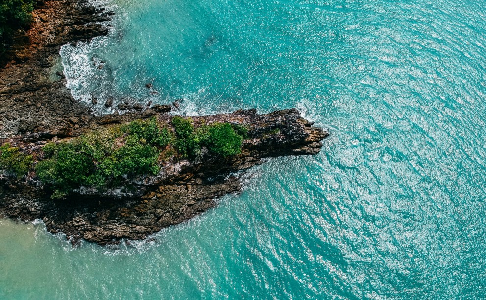 Peaceful beach with palm trees and calm waves on Koh Phayam, Thailand
