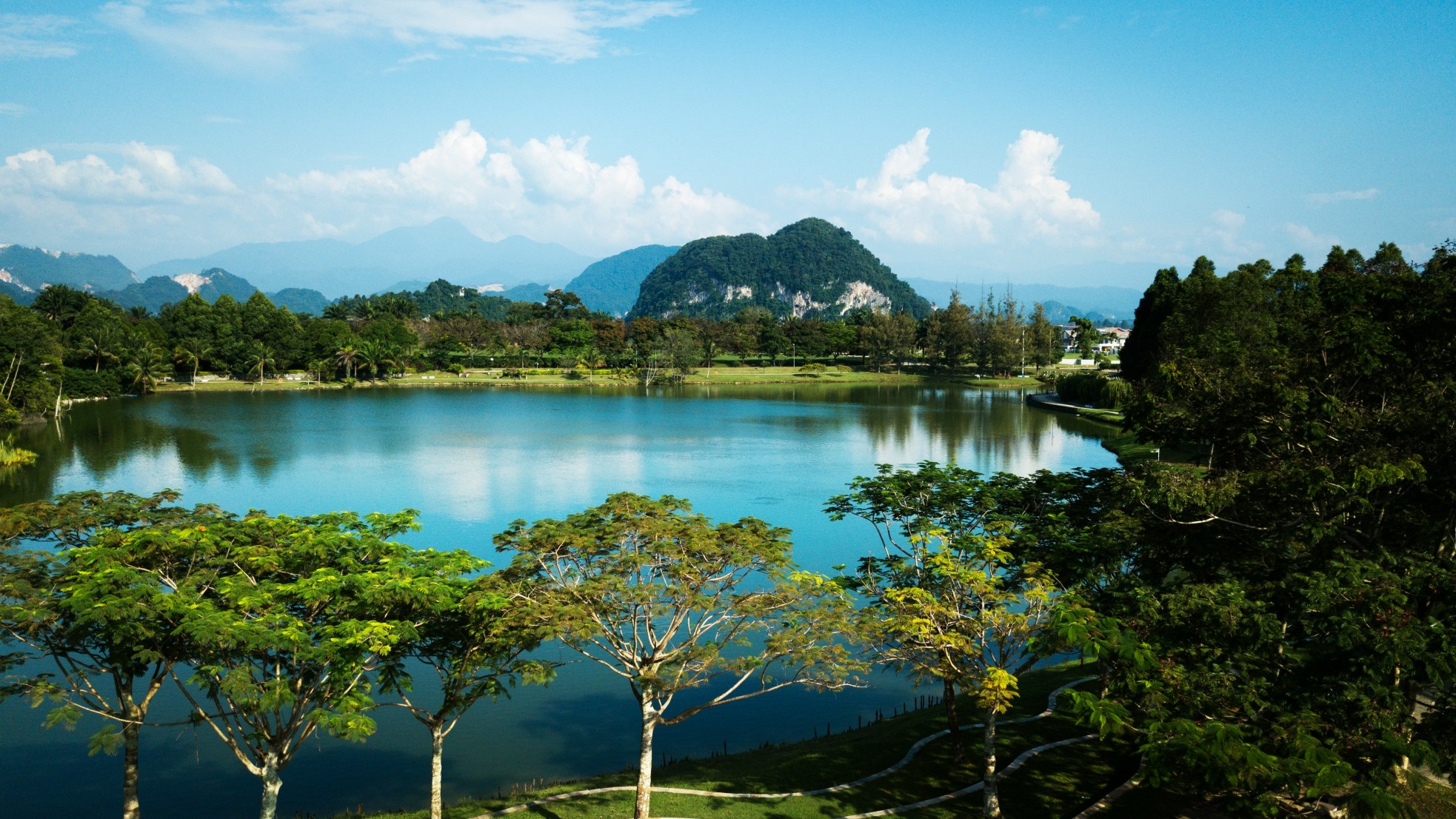Scenic lake and mountain view in Ipoh, Perak, Malaysia.