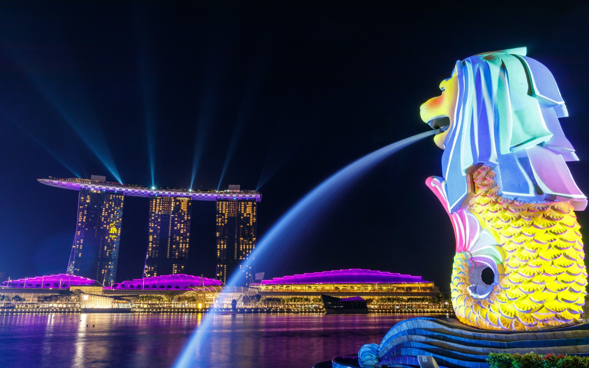 Iconic Merlion Stature night view
