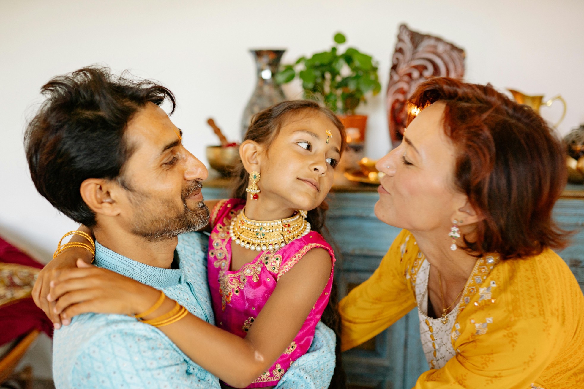 Family celebrating Diwali in Little India, Malaysia