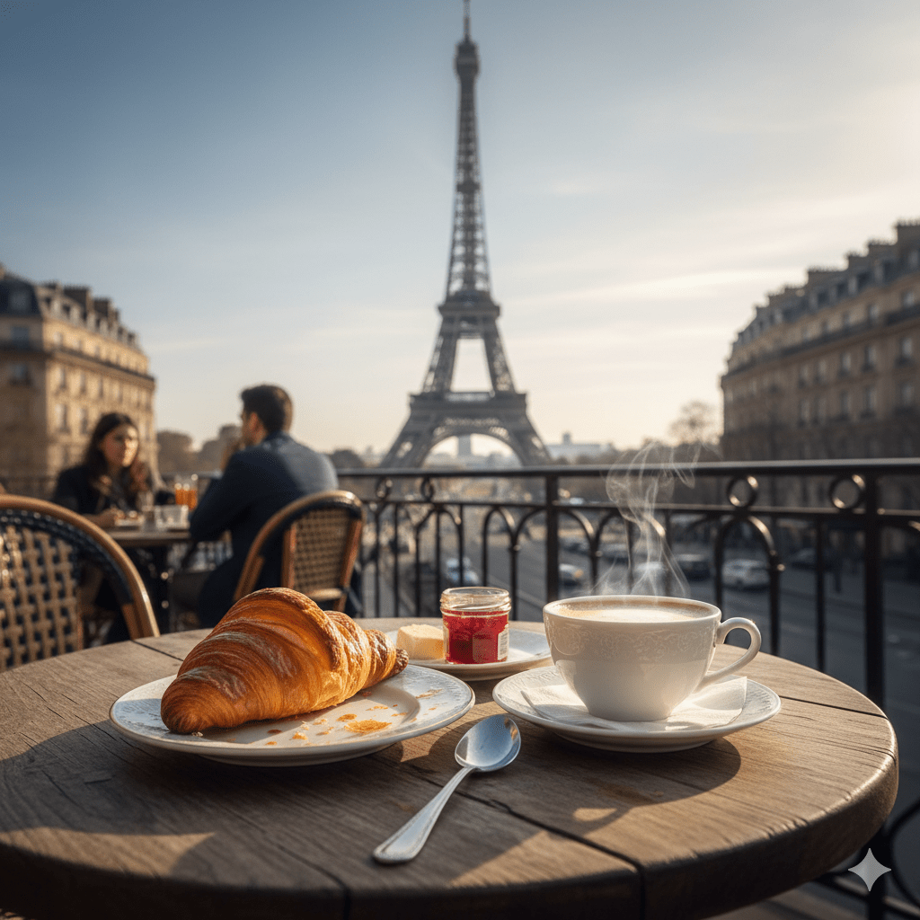 Croissant and coffee in Paris café