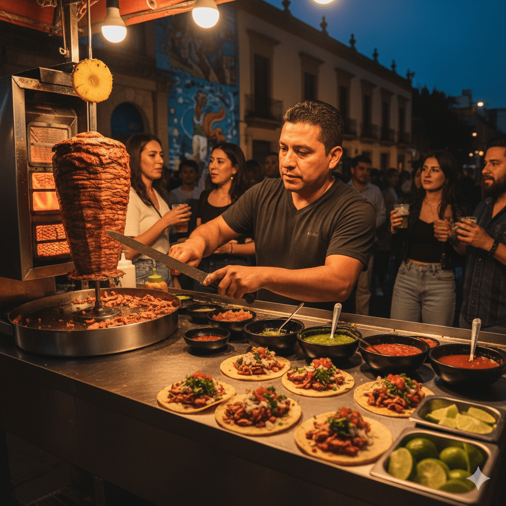 Street tacos al pastor in Mexico City