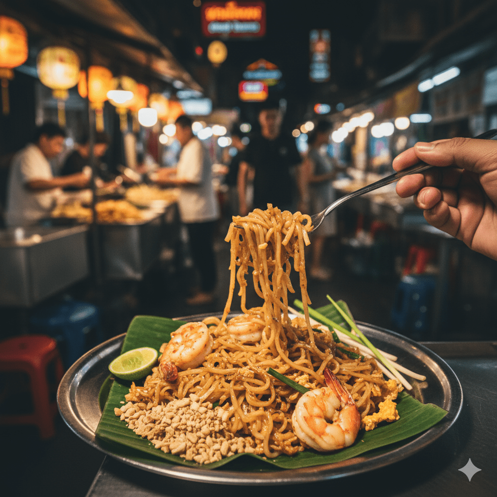 Pad Thai noodles at Bangkok market