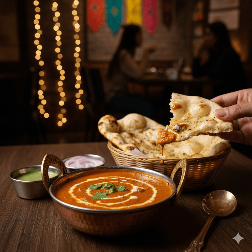 Butter chicken with naan in Delhi