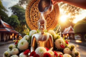 Pour water over Buddha statues