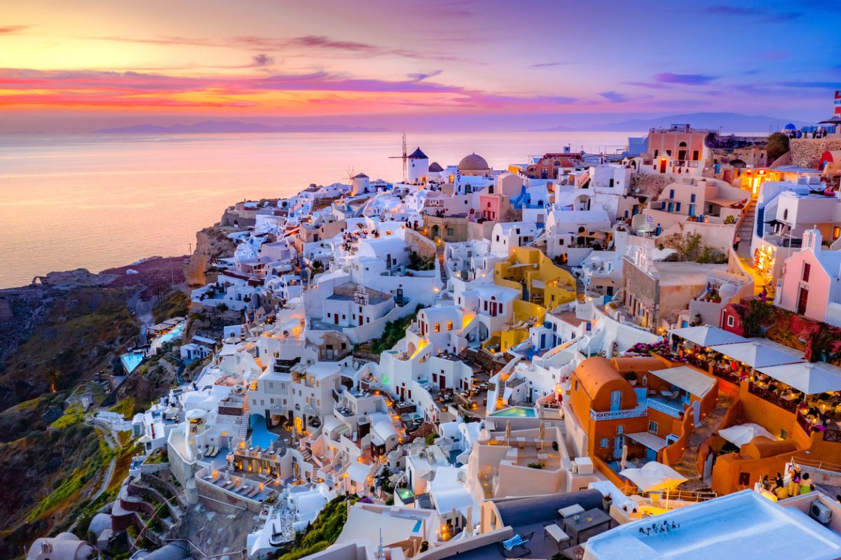 Luxury travel view of Santorini, Greece overlooking the caldera