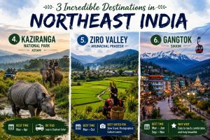 Kaziranga National Park, Ziro Valley, Gangtok