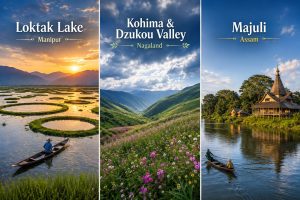 Loktak Lake, Kohima and Dzukou Valley,Majuli